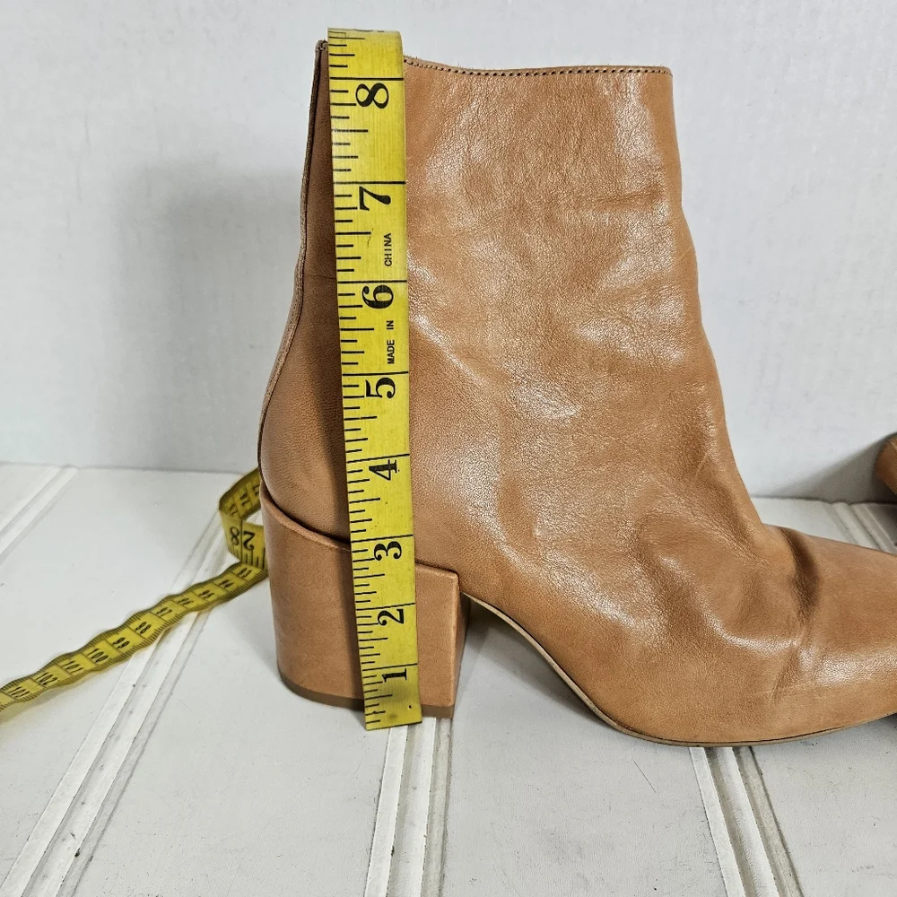 Free People Boots 39 Sienna Leather Square Toe Block Heel Cognac Brown Boho Chic